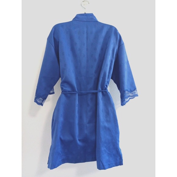 Vintage Tom Bezduda Barad & Co Lingerie Robe Womens Small Blue Satin Lace Girly - Picture 4 of 7